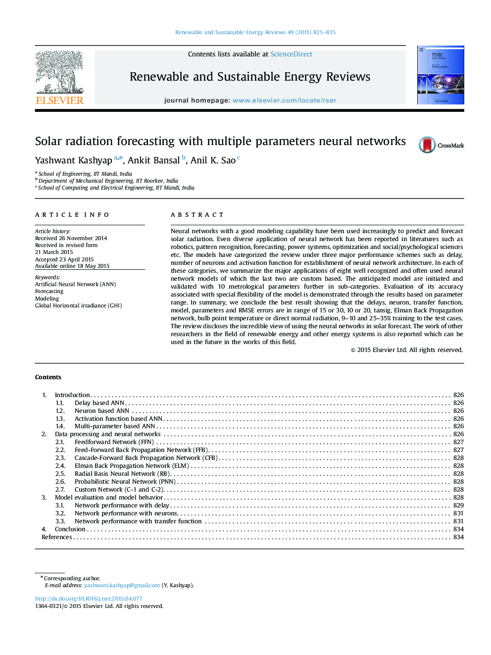 Solar radiation forecasting with multiple parameters neural networks