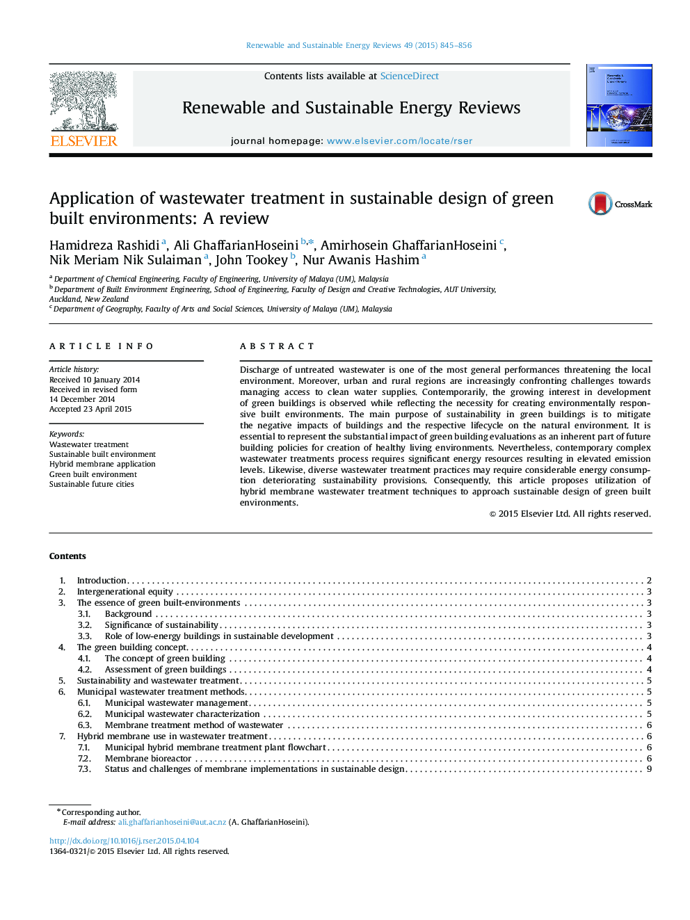 Application of wastewater treatment in sustainable design of green built environments: A review