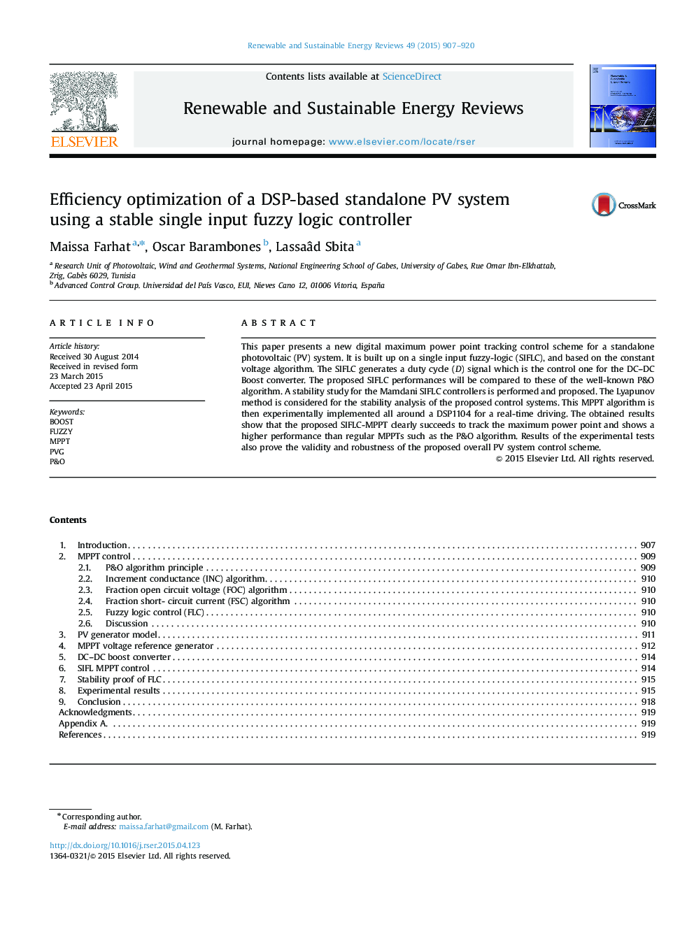 Efficiency optimization of a DSP-based standalone PV system using a stable single input fuzzy logic controller