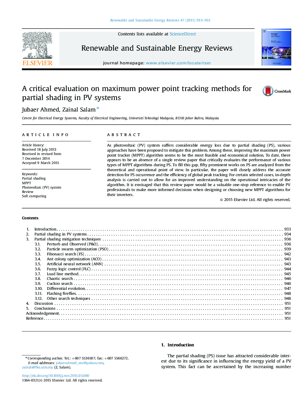 A critical evaluation on maximum power point tracking methods for partial shading in PV systems