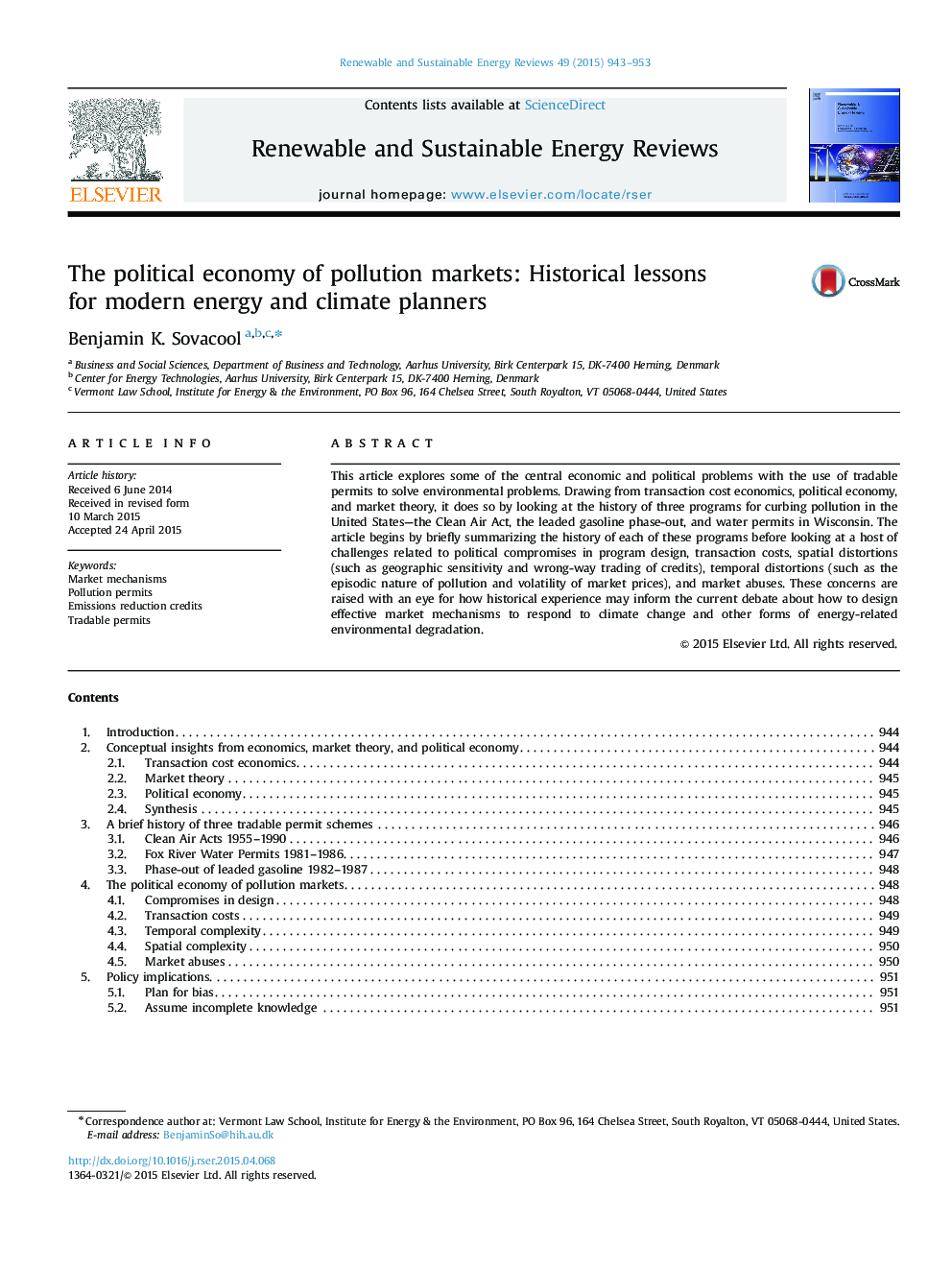 The political economy of pollution markets: Historical lessons for modern energy and climate planners