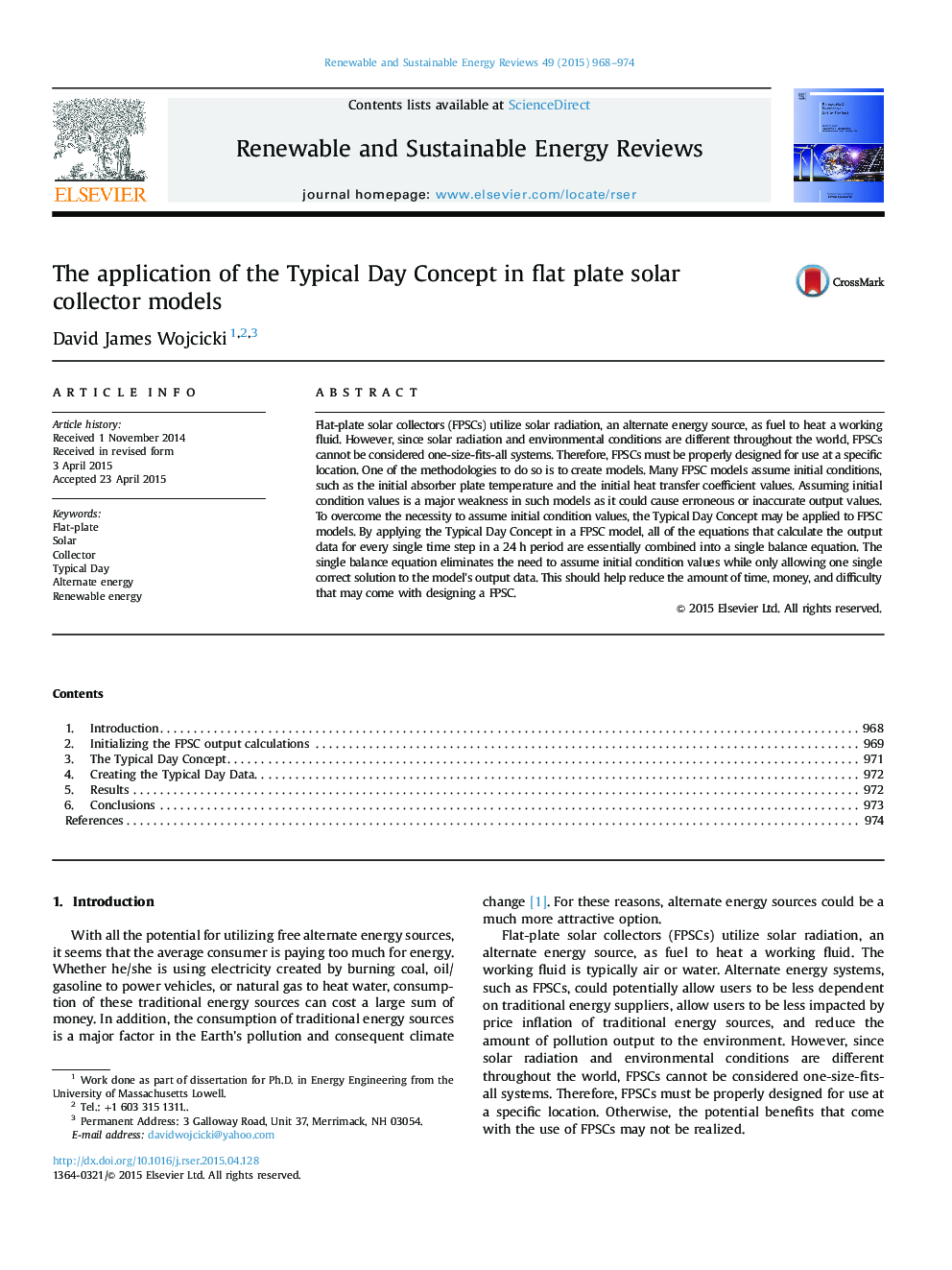 The application of the Typical Day Concept in flat plate solar collector models