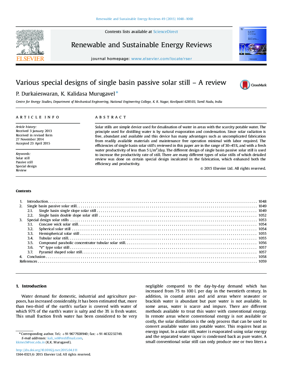 Various special designs of single basin passive solar still - A review