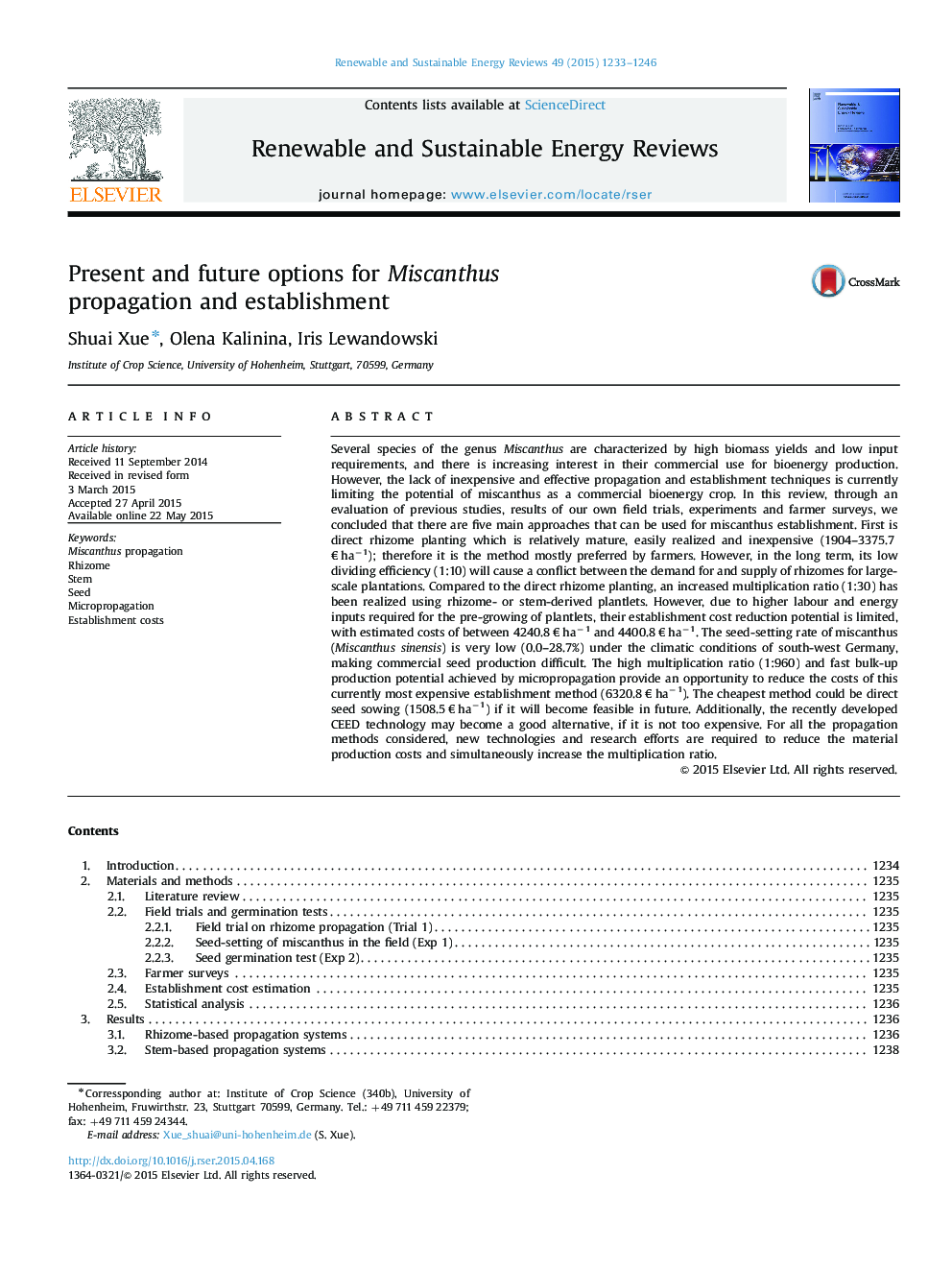 Present and future options for Miscanthus propagation and establishment