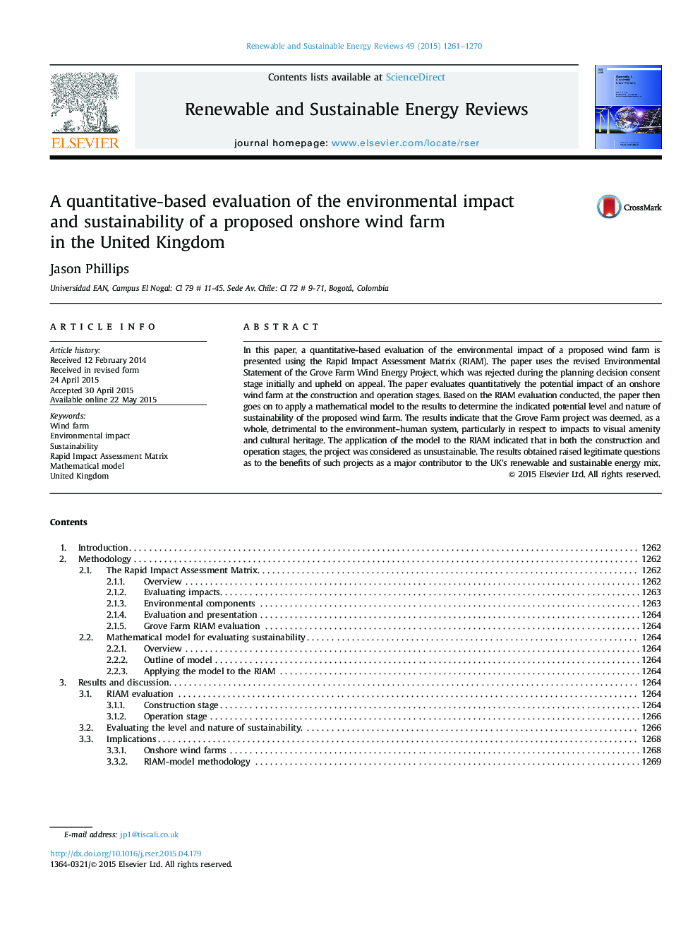 A quantitative-based evaluation of the environmental impact and sustainability of a proposed onshore wind farm in the United Kingdom