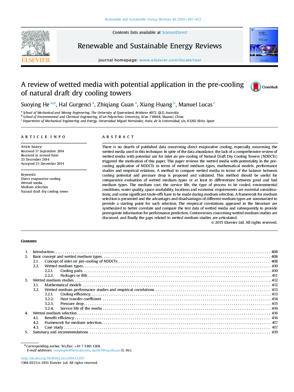 A review of wetted media with potential application in the pre-cooling of natural draft dry cooling towers