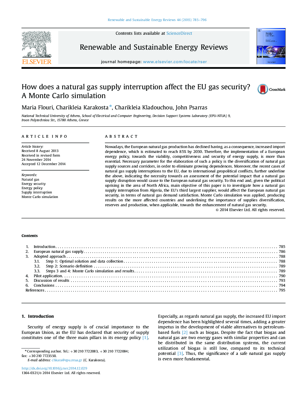 How does a natural gas supply interruption affect the EU gas security? A Monte Carlo simulation