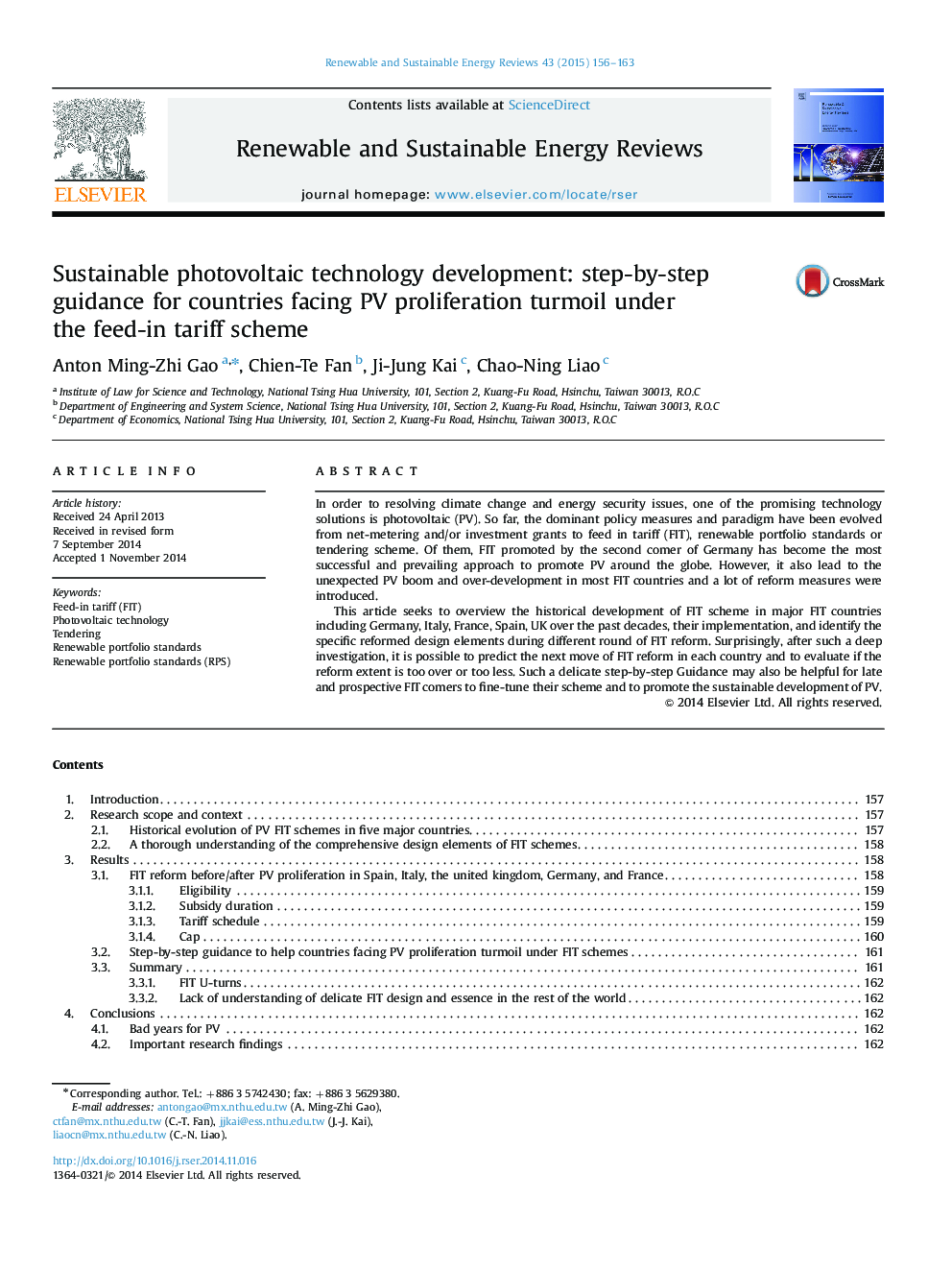 Sustainable photovoltaic technology development: step-by-step guidance for countries facing PV proliferation turmoil under the feed-in tariff scheme