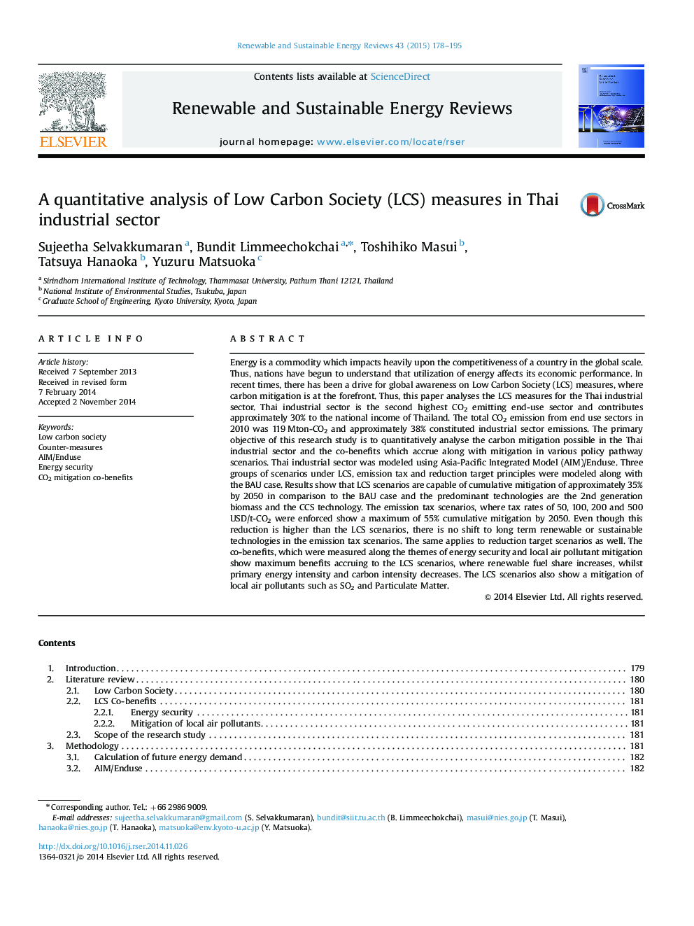 A quantitative analysis of Low Carbon Society (LCS) measures in Thai industrial sector