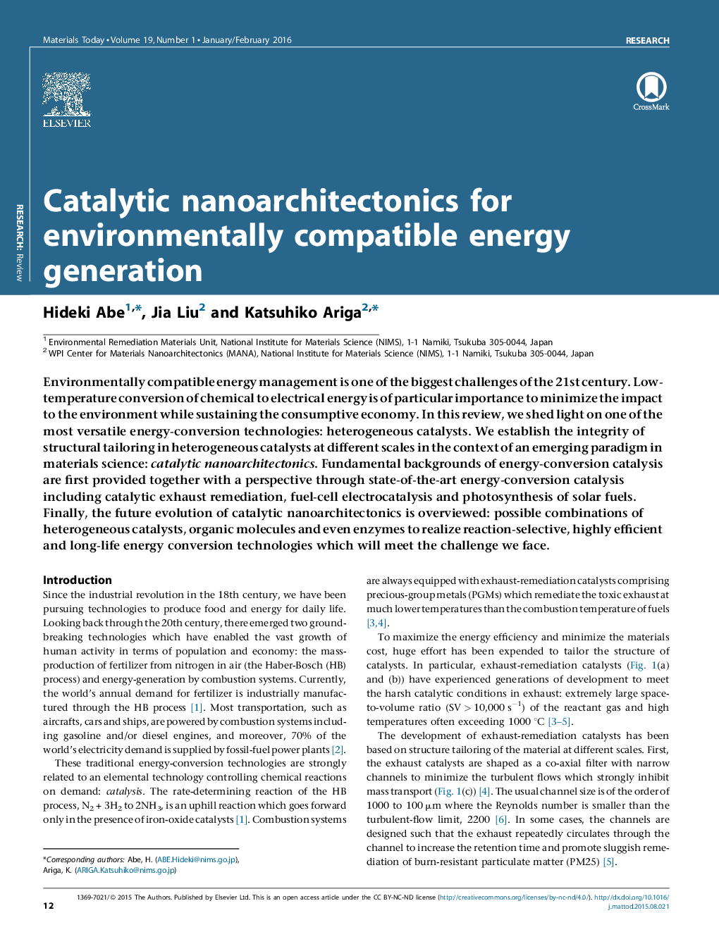 Catalytic nanoarchitectonics for environmentally compatible energy generation