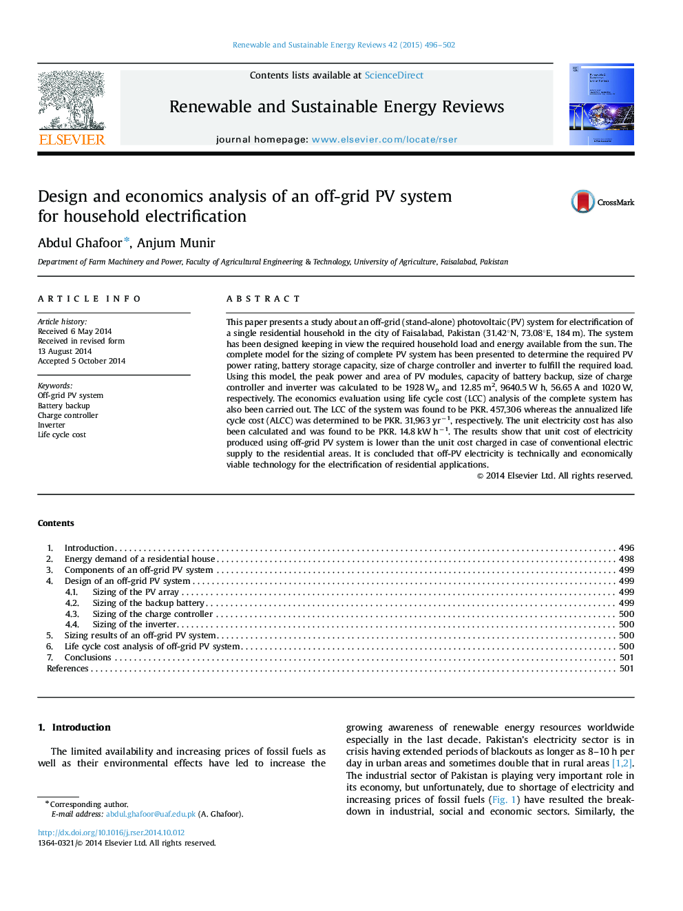 Design and economics analysis of an off-grid PV system for household electrification