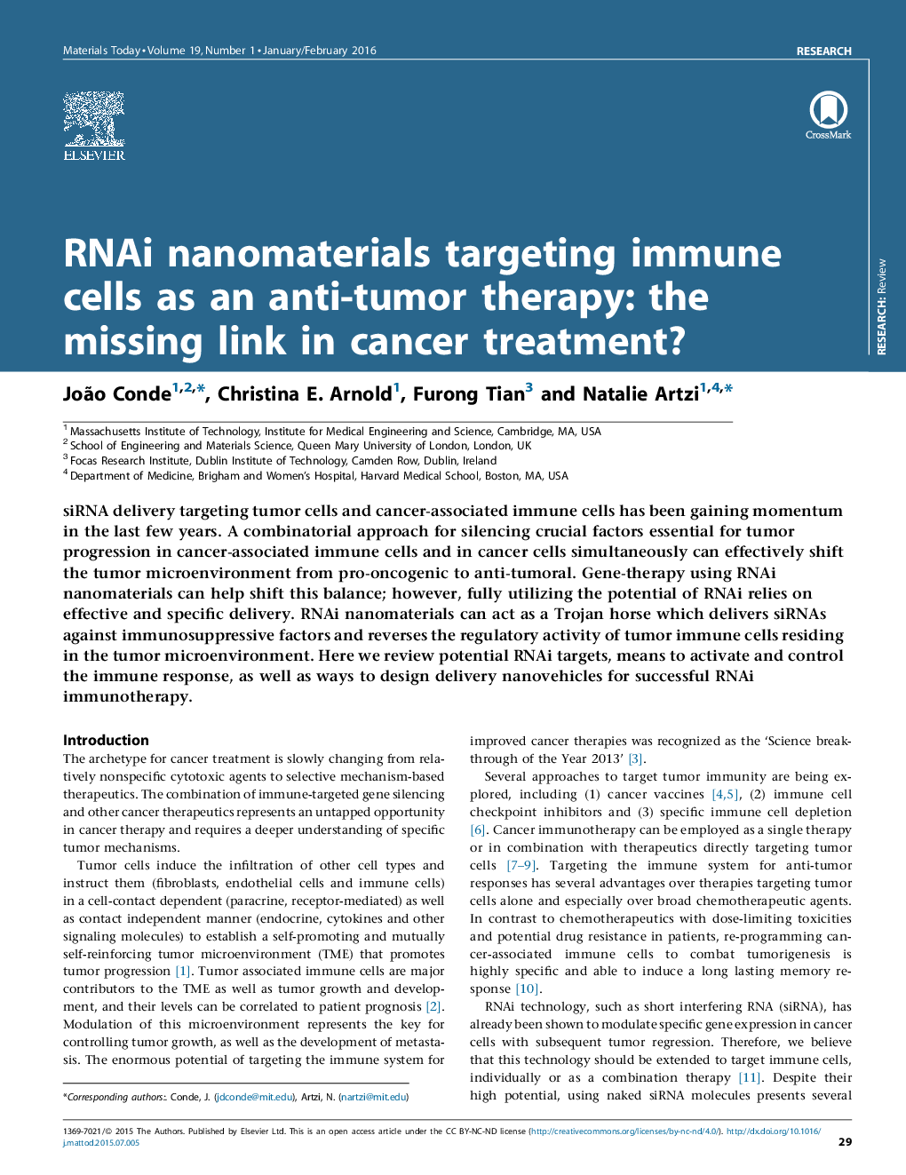 نانومواد RNAi که سلول های ایمنی را به عنوان درمان ضد تومور مورد هدف قرار می دهند: پیوند گمشده در درمان سرطان؟