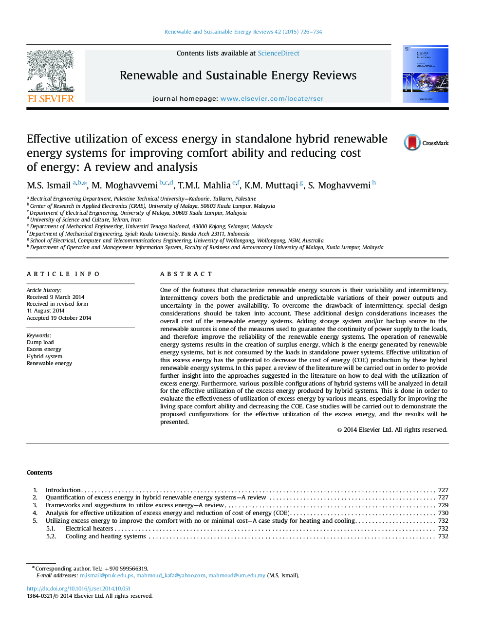 Effective utilization of excess energy in standalone hybrid renewable energy systems for improving comfort ability and reducing cost of energy: A review and analysis