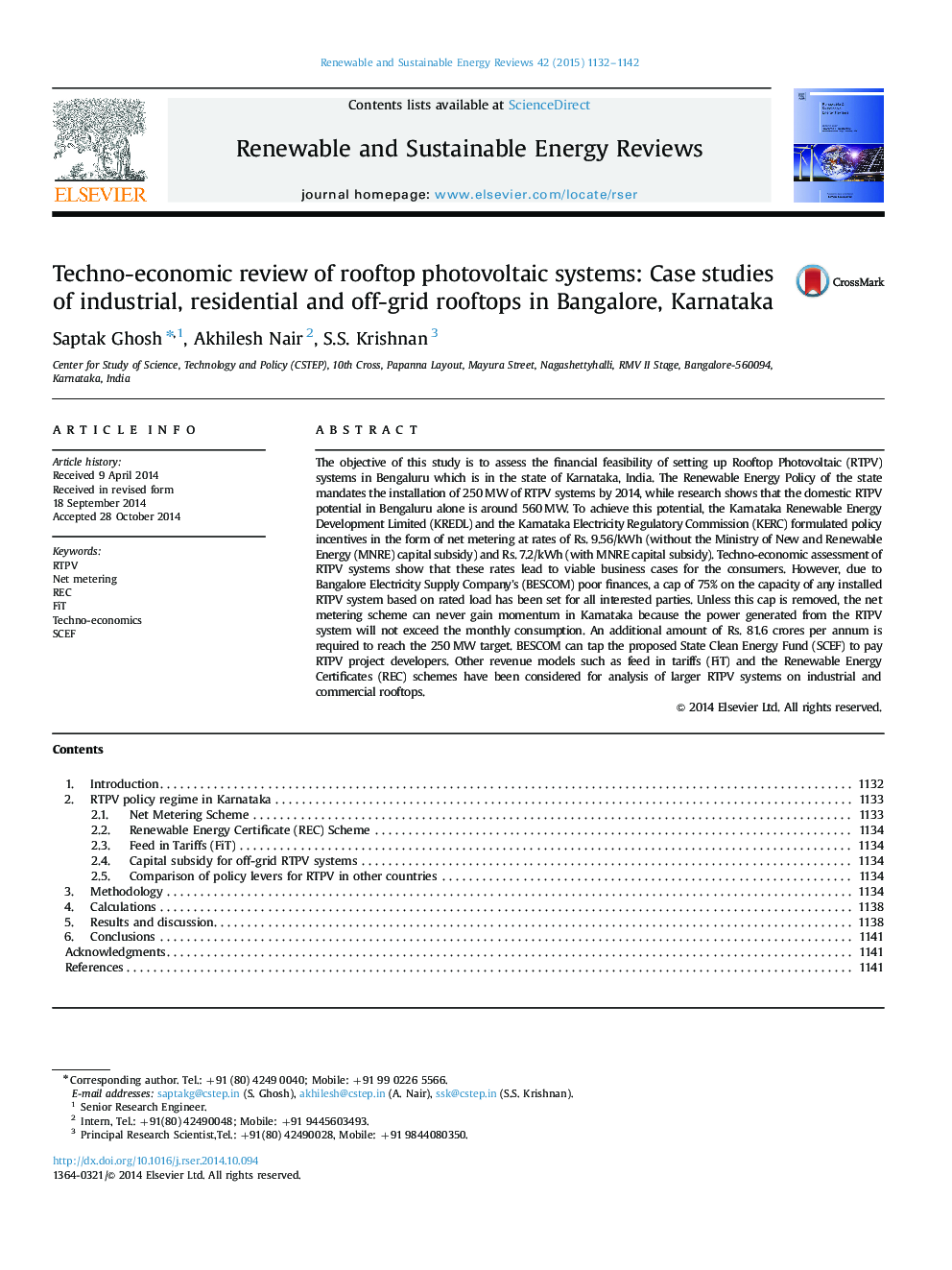 بررسی تکنولوژیکی سیستم های فتوولتائیک پشت بام: مطالعات موردی پشت بام های صنعتی، مسکونی و بیرونی در بنگلور، کارناتاکا 