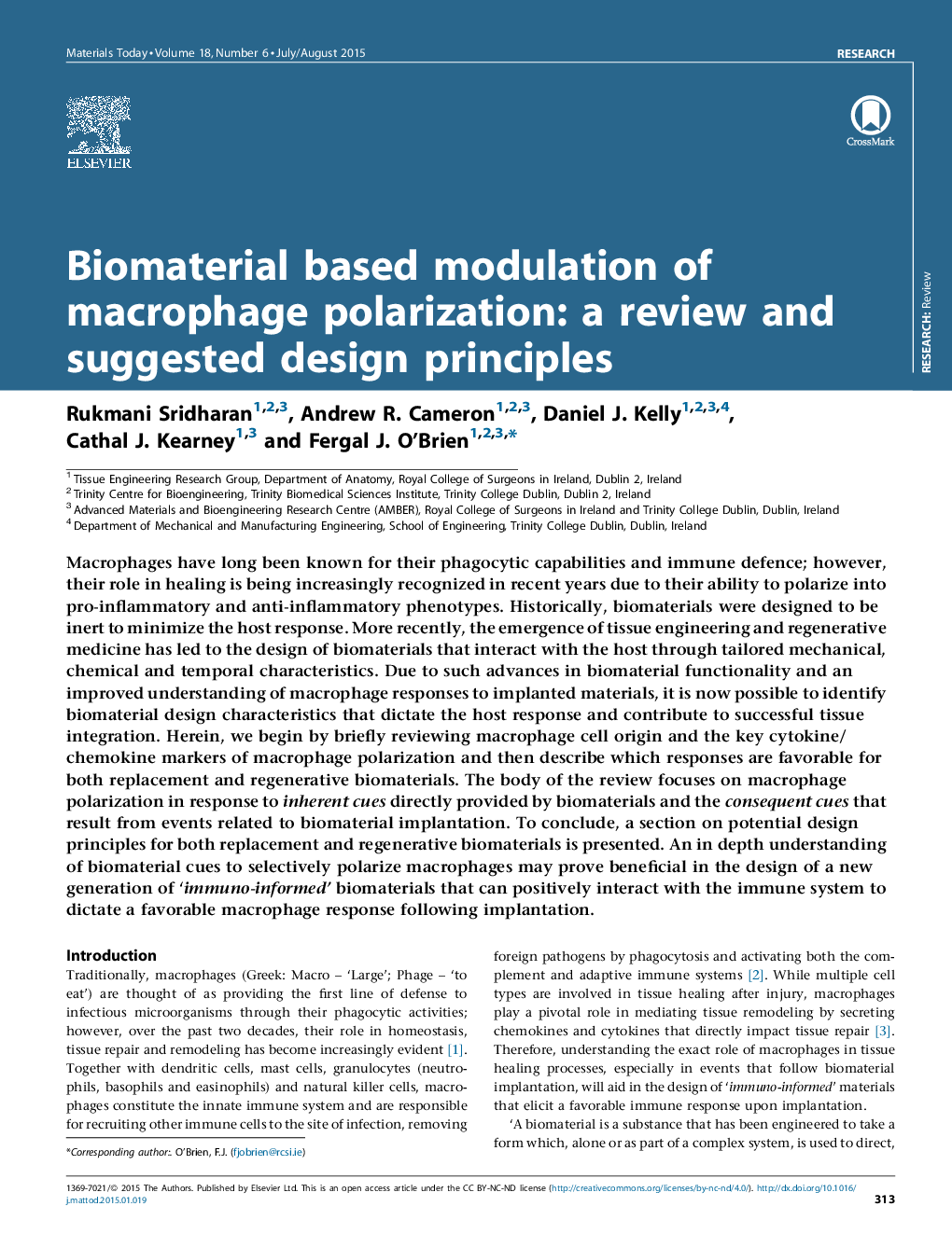 Biomaterial based modulation of macrophage polarization: a review and suggested design principles