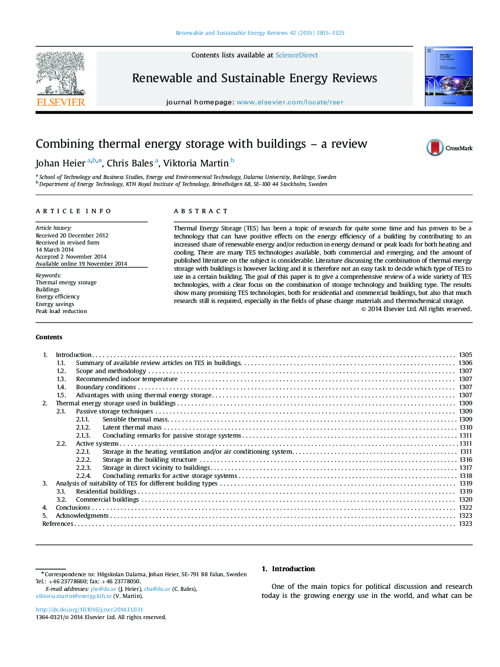 Combining thermal energy storage with buildings - a review