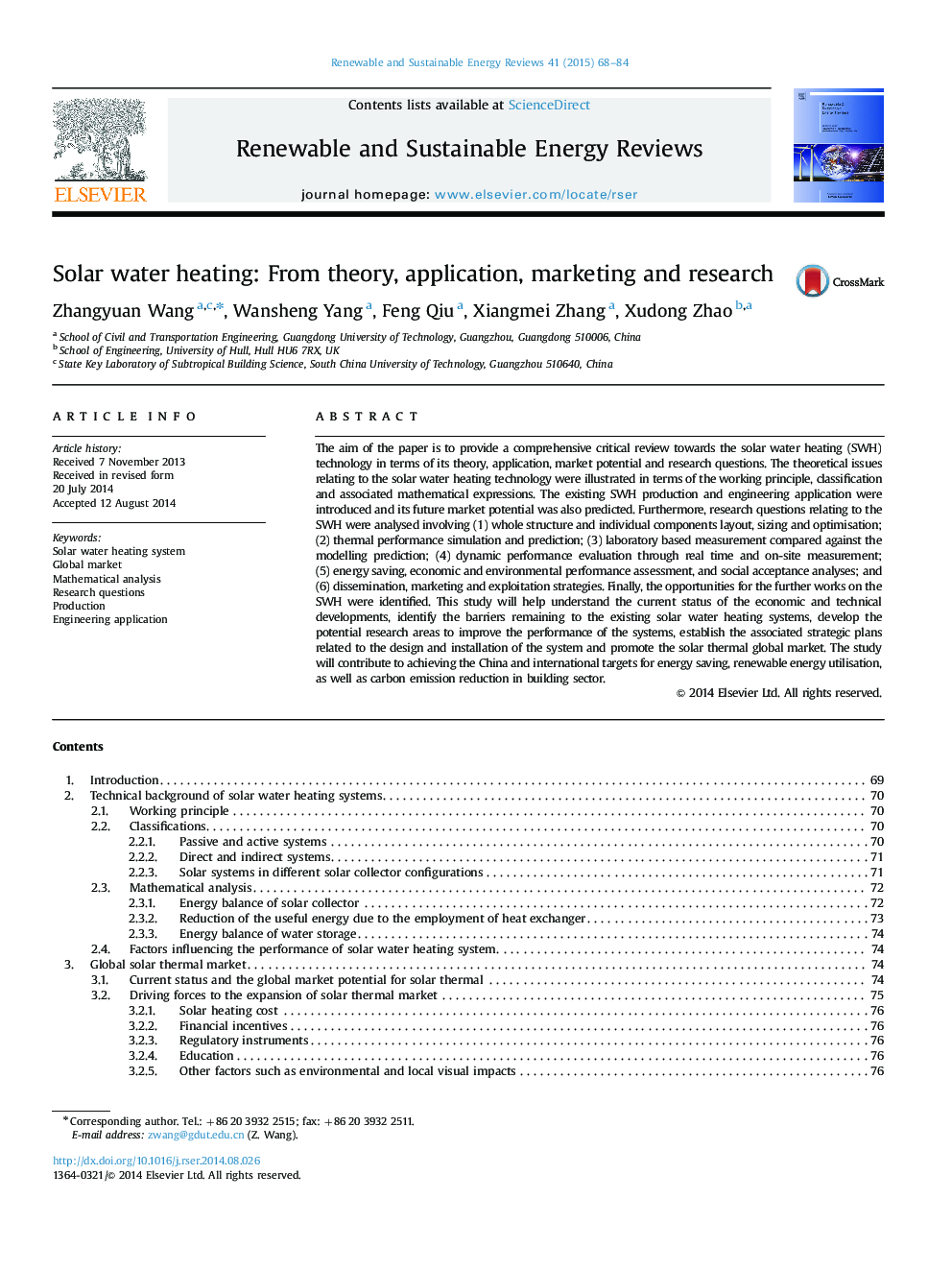 Solar water heating: From theory, application, marketing and research