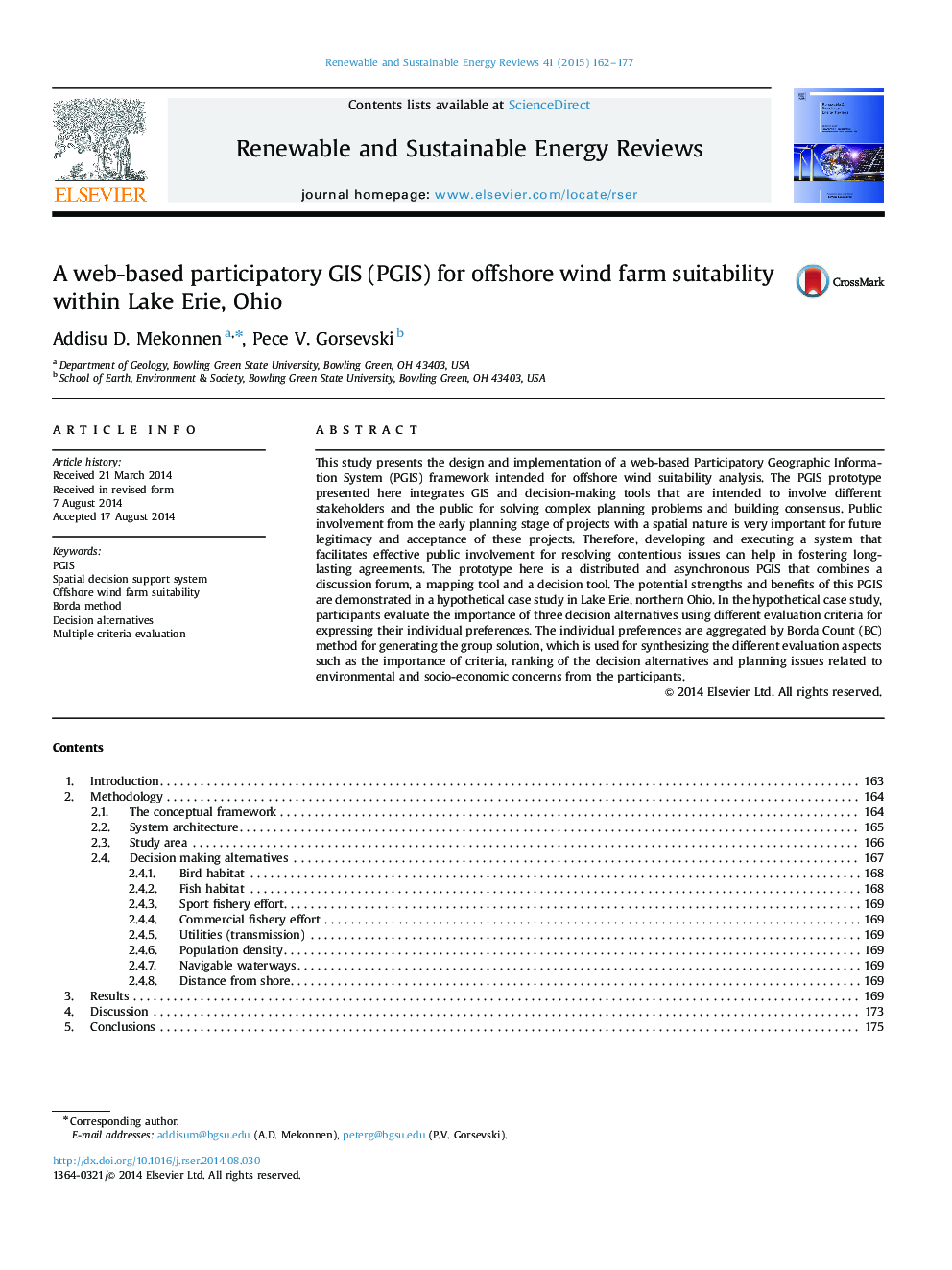 A web-based participatory GIS (PGIS) for offshore wind farm suitability within Lake Erie, Ohio