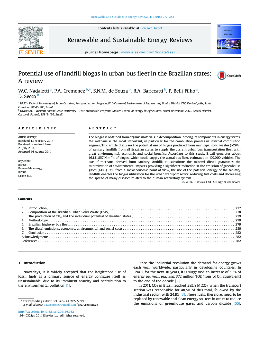 Potential use of landfill biogas in urban bus fleet in the Brazilian states: A review