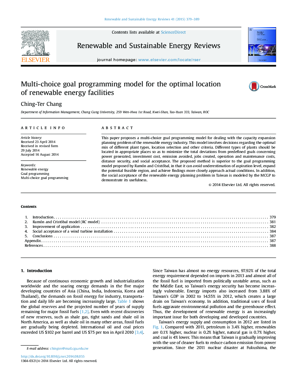 Multi-choice goal programming model for the optimal location of renewable energy facilities