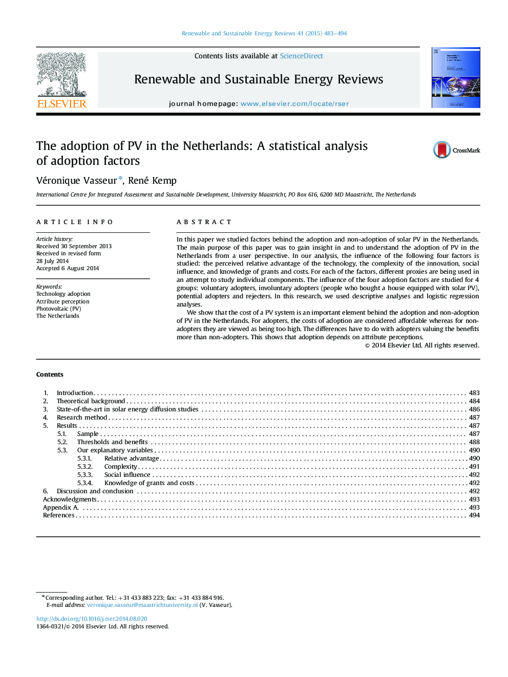 The adoption of PV in the Netherlands: A statistical analysis of adoption factors