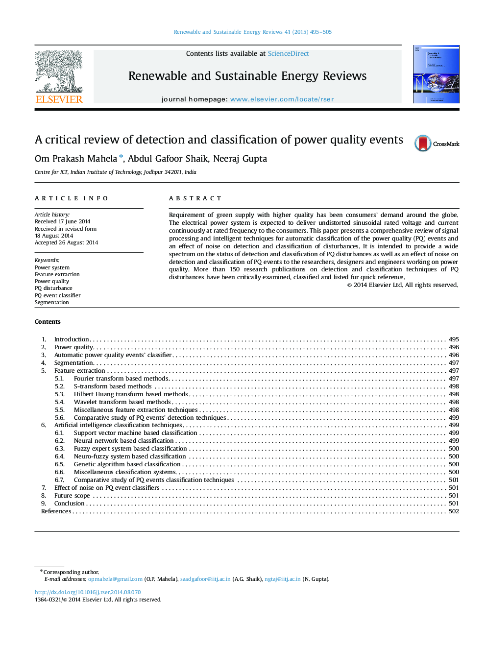 A critical review of detection and classification of power quality events