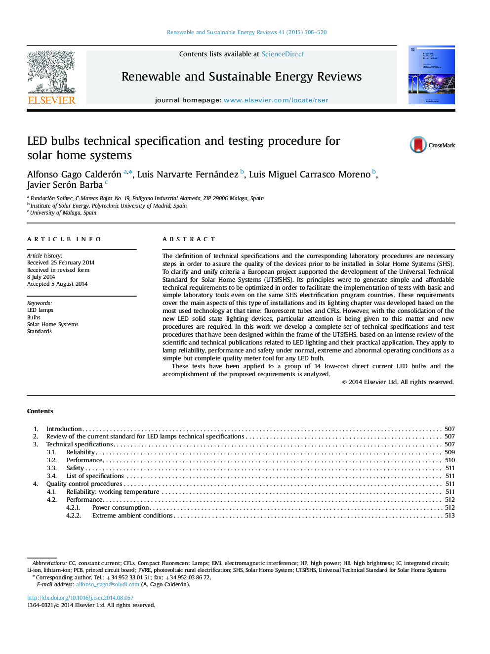 LED bulbs technical specification and testing procedure for solar home systems