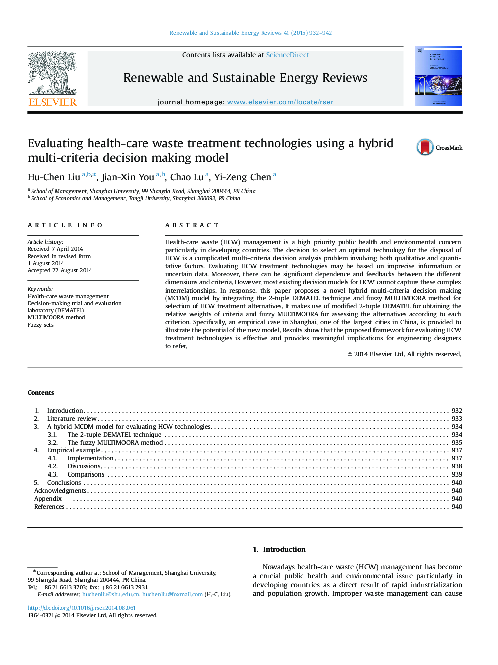 Evaluating health-care waste treatment technologies using a hybrid multi-criteria decision making model