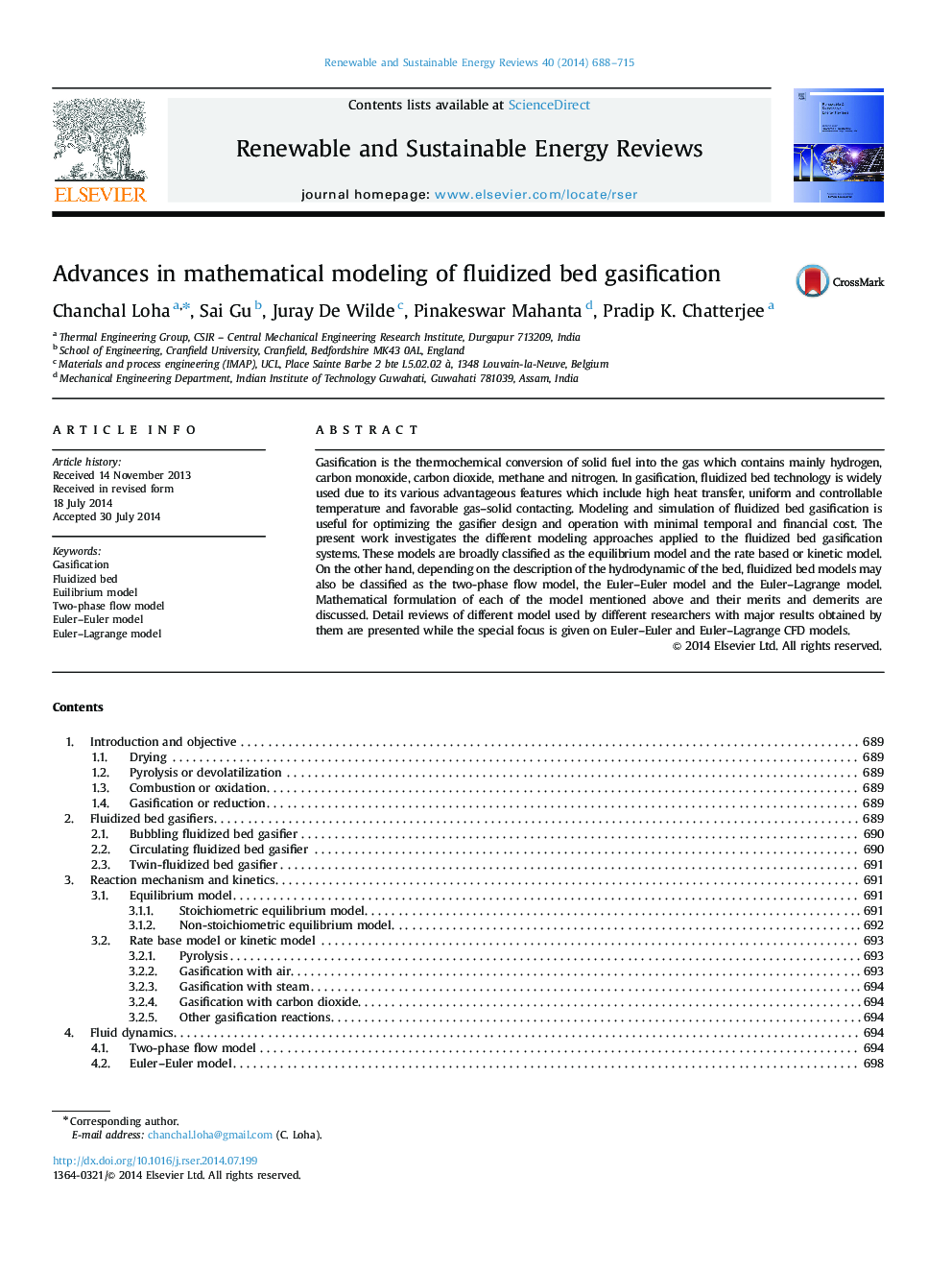 Advances in mathematical modeling of fluidized bed gasification