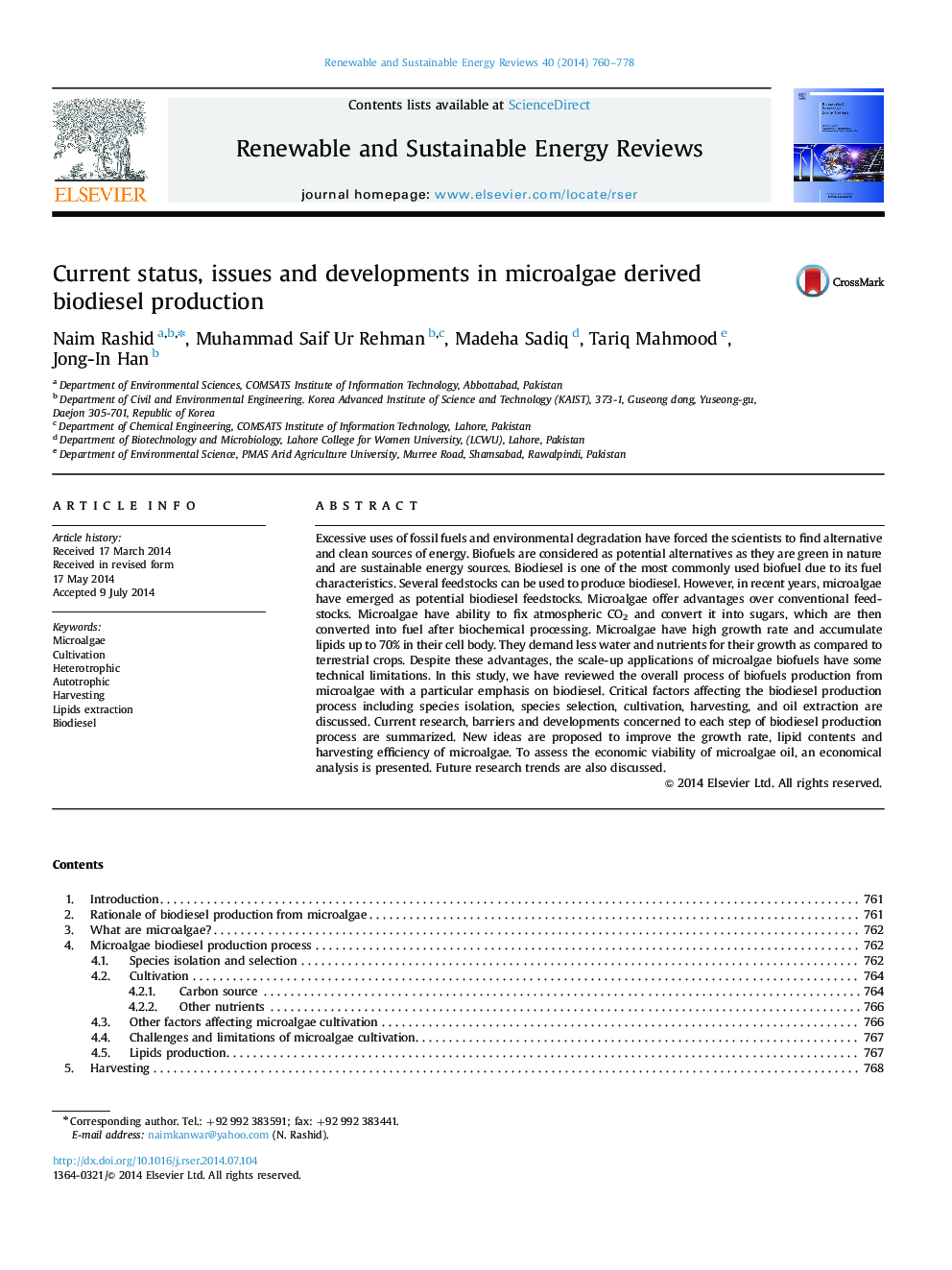 Current status, issues and developments in microalgae derived biodiesel production