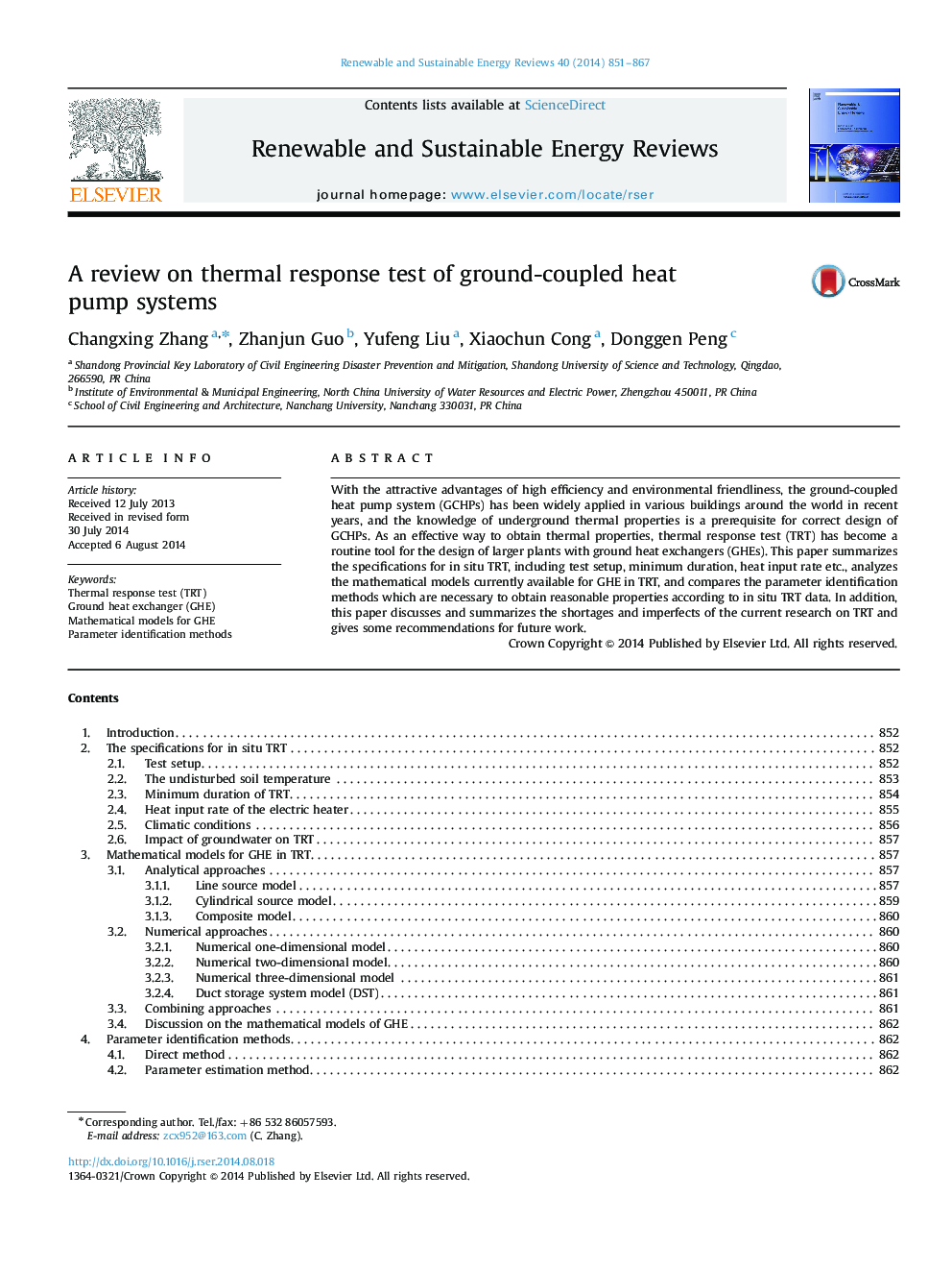 A review on thermal response test of ground-coupled heat pump systems