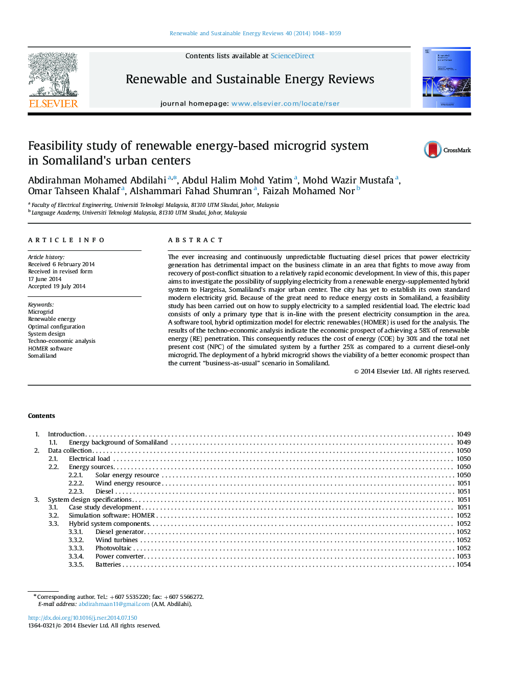 Feasibility study of renewable energy-based microgrid system in Somaliland×³s urban centers