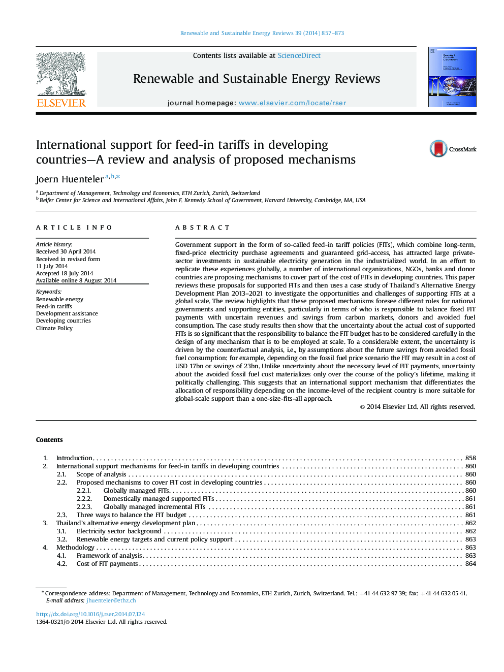 International support for feed-in tariffs in developing countries-A review and analysis of proposed mechanisms