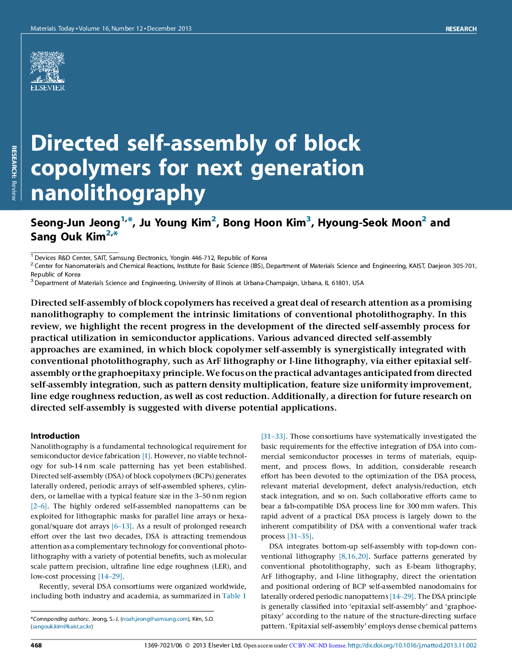 Directed self-assembly of block copolymers for next generation nanolithography