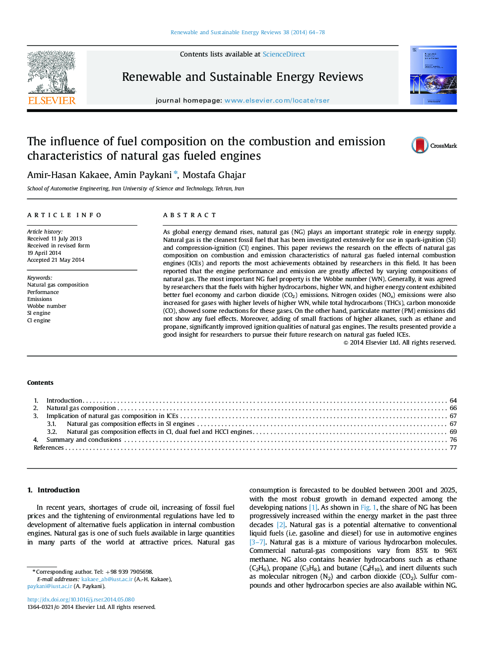 The influence of fuel composition on the combustion and emission characteristics of natural gas fueled engines