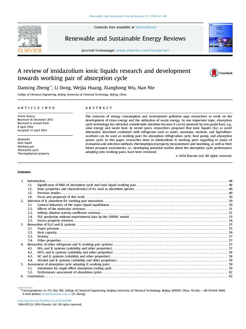 A review of imidazolium ionic liquids research and development towards working pair of absorption cycle