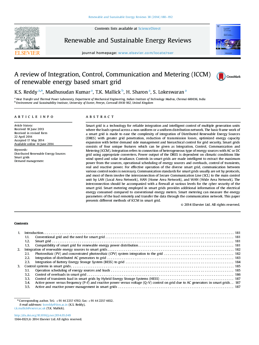 A review of Integration, Control, Communication and Metering (ICCM) of renewable energy based smart grid