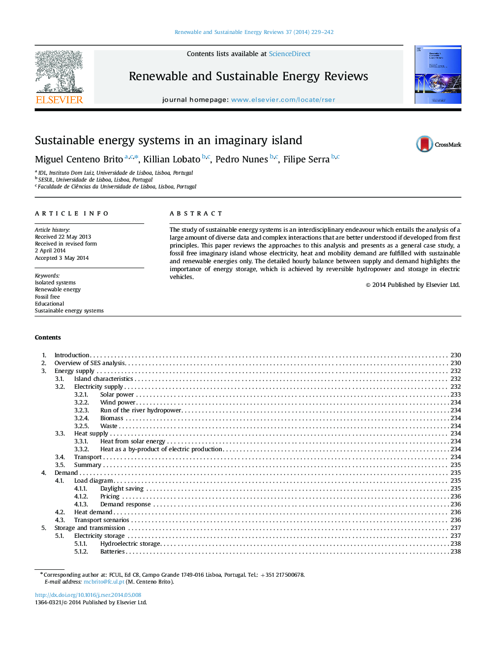 Sustainable energy systems in an imaginary island