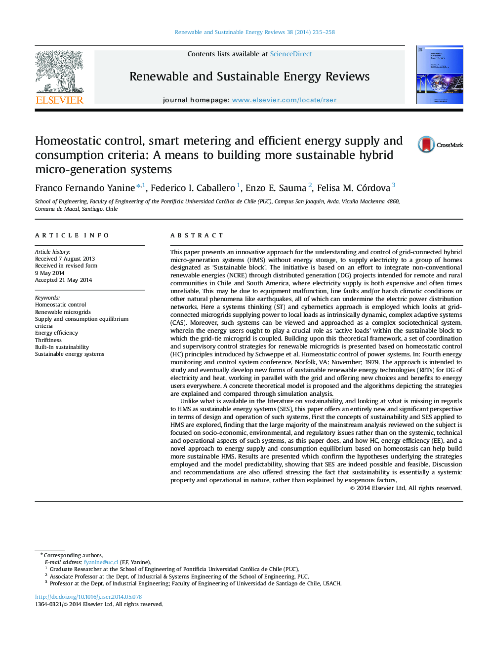 Homeostatic control, smart metering and efficient energy supply and consumption criteria: A means to building more sustainable hybrid micro-generation systems