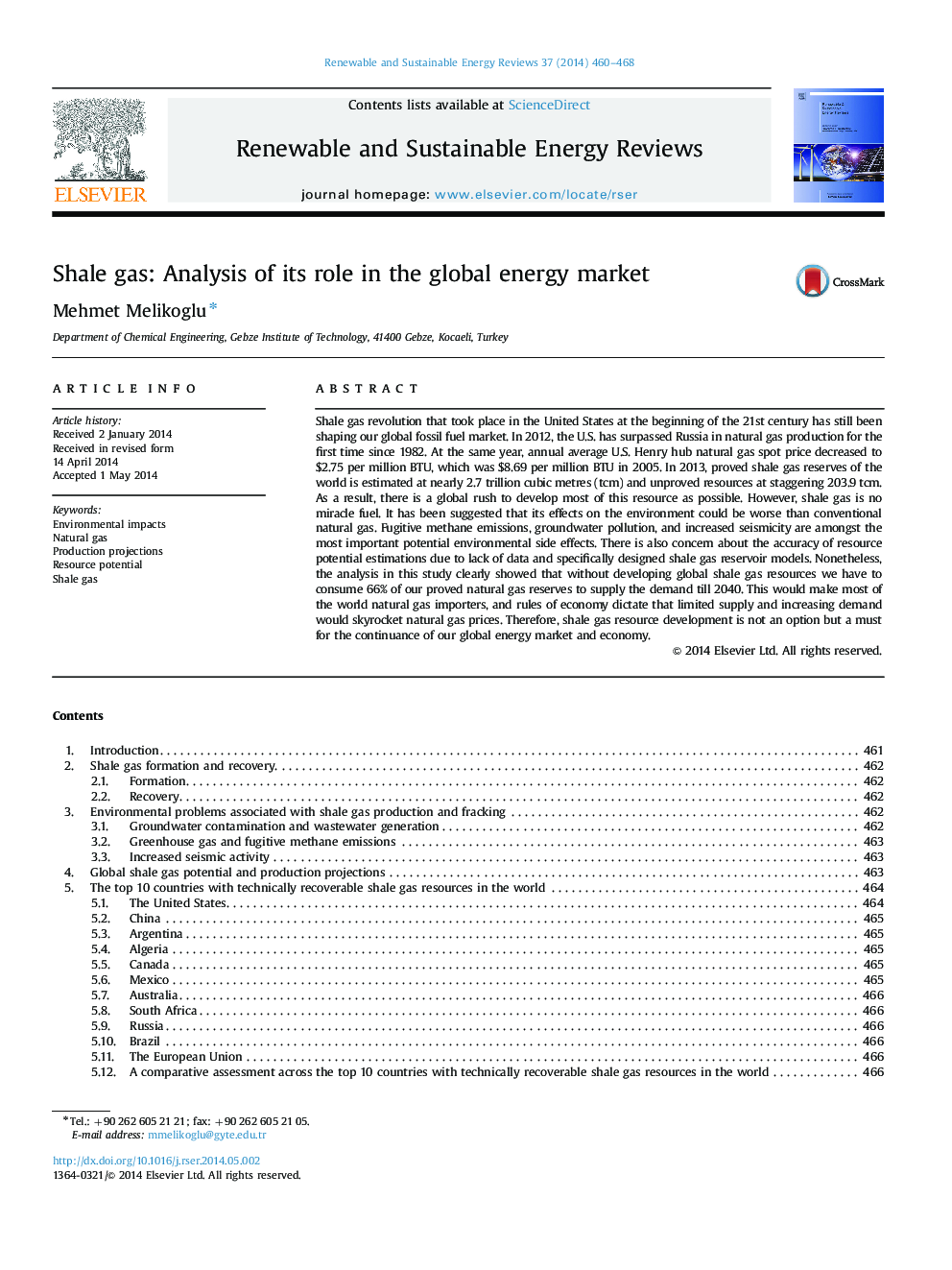 Shale gas: Analysis of its role in the global energy market