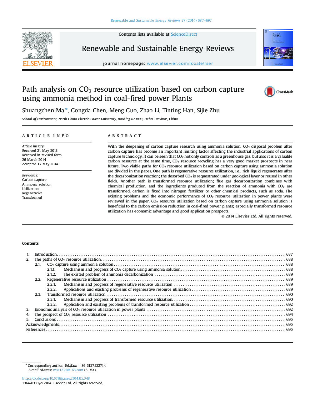 Path analysis on CO2 resource utilization based on carbon capture using ammonia method in coal-fired power Plants