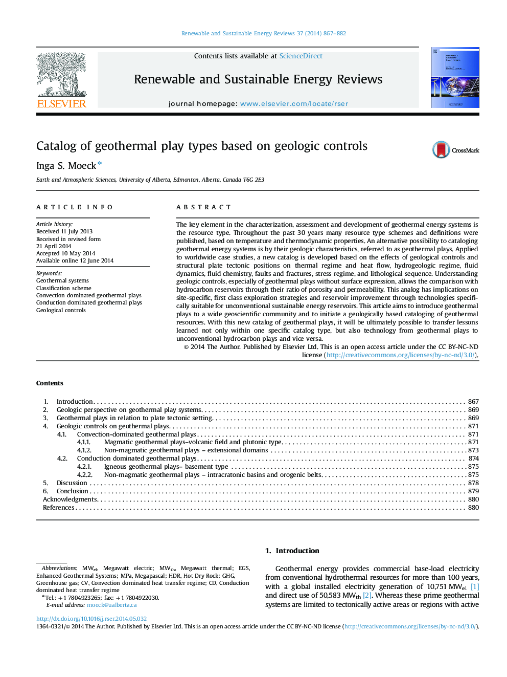Catalog of geothermal play types based on geologic controls