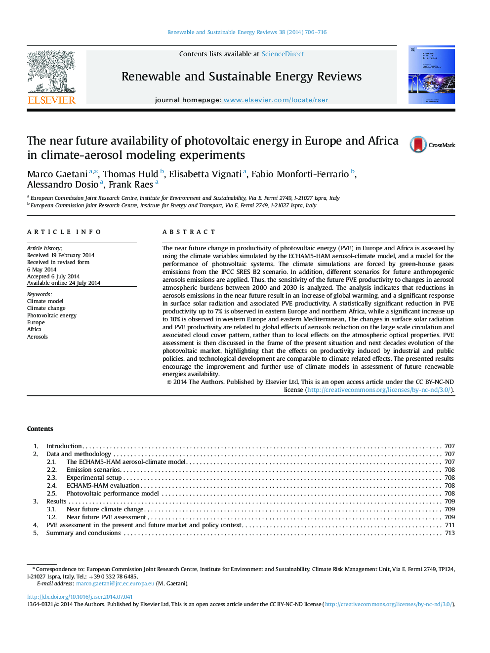 The near future availability of photovoltaic energy in Europe and Africa in climate-aerosol modeling experiments