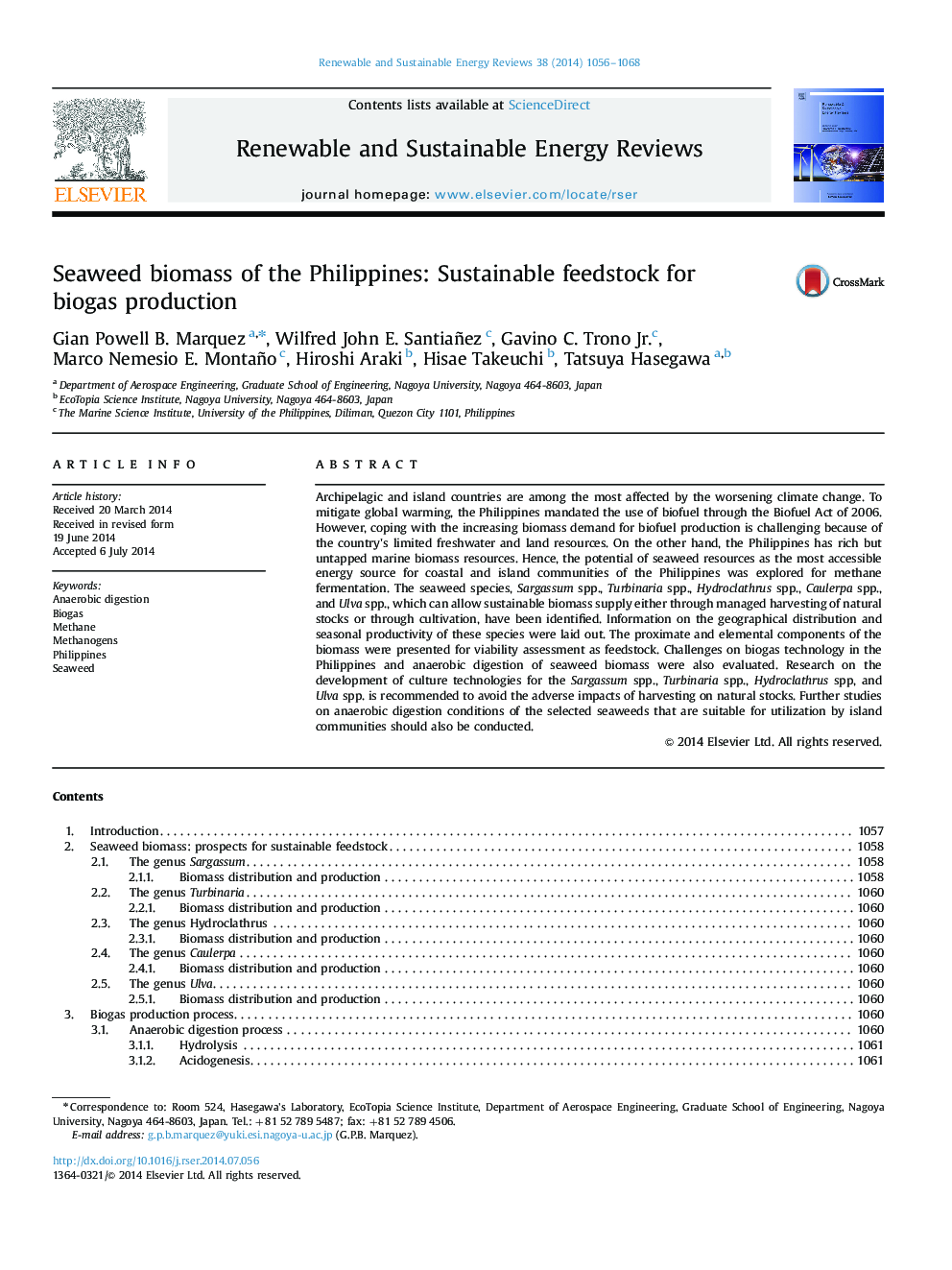 Seaweed biomass of the Philippines: Sustainable feedstock for biogas production
