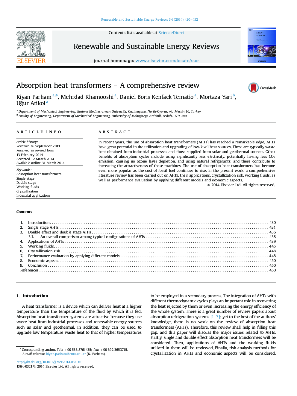 Absorption heat transformers - A comprehensive review