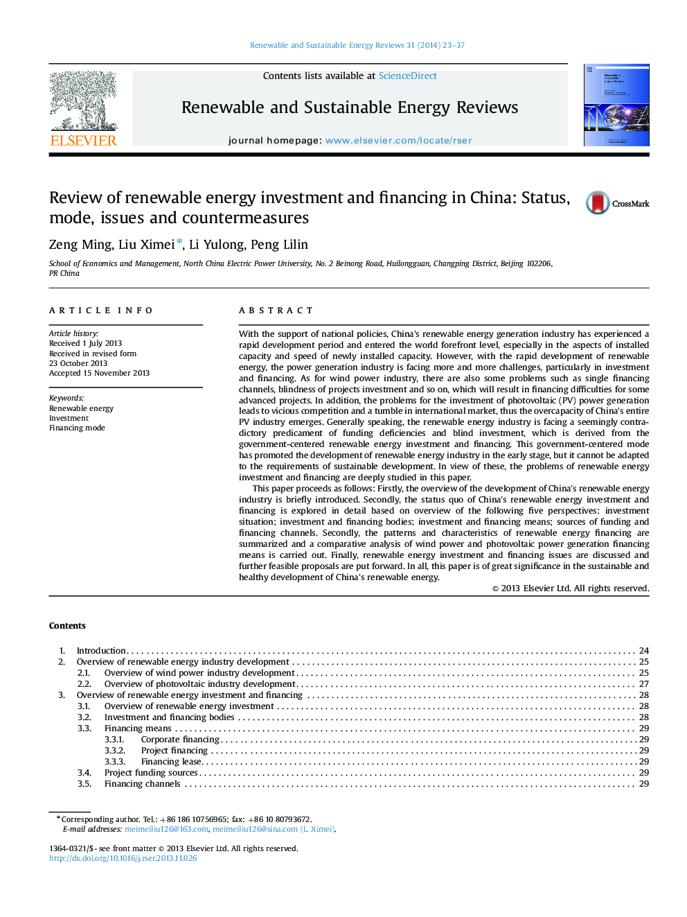 Review of renewable energy investment and financing in China: Status, mode, issues and countermeasures