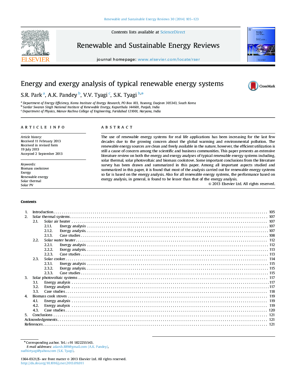 Energy and exergy analysis of typical renewable energy systems