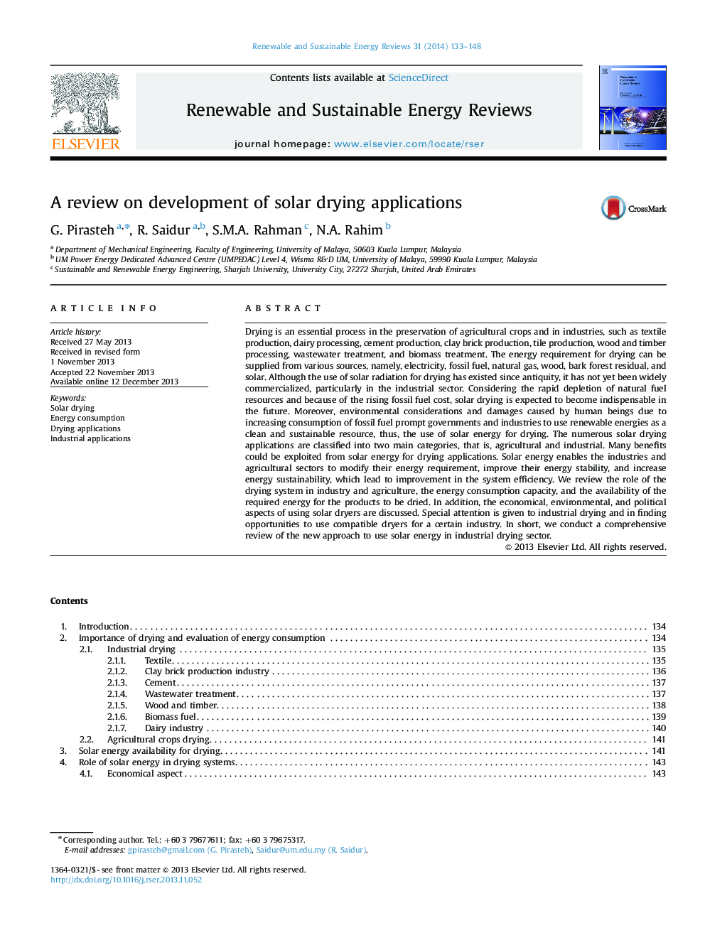 A review on development of solar drying applications