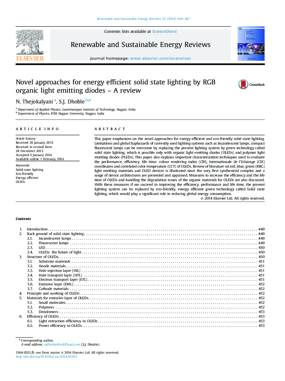 Novel approaches for energy efficient solid state lighting by RGB organic light emitting diodes - A review