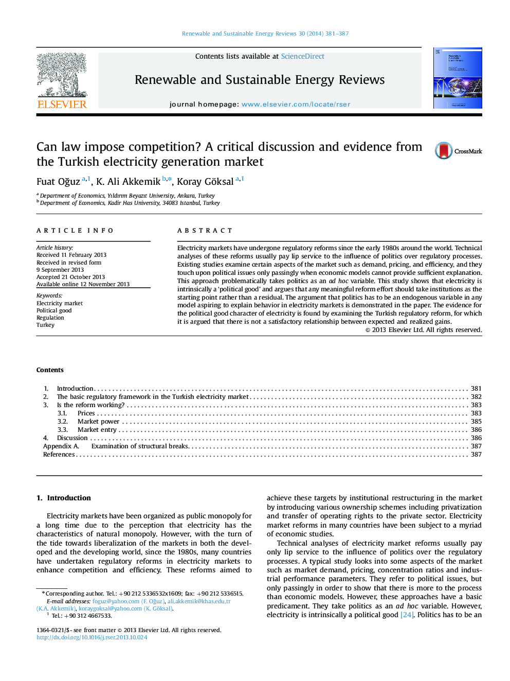 Can law impose competition? A critical discussion and evidence from the Turkish electricity generation market